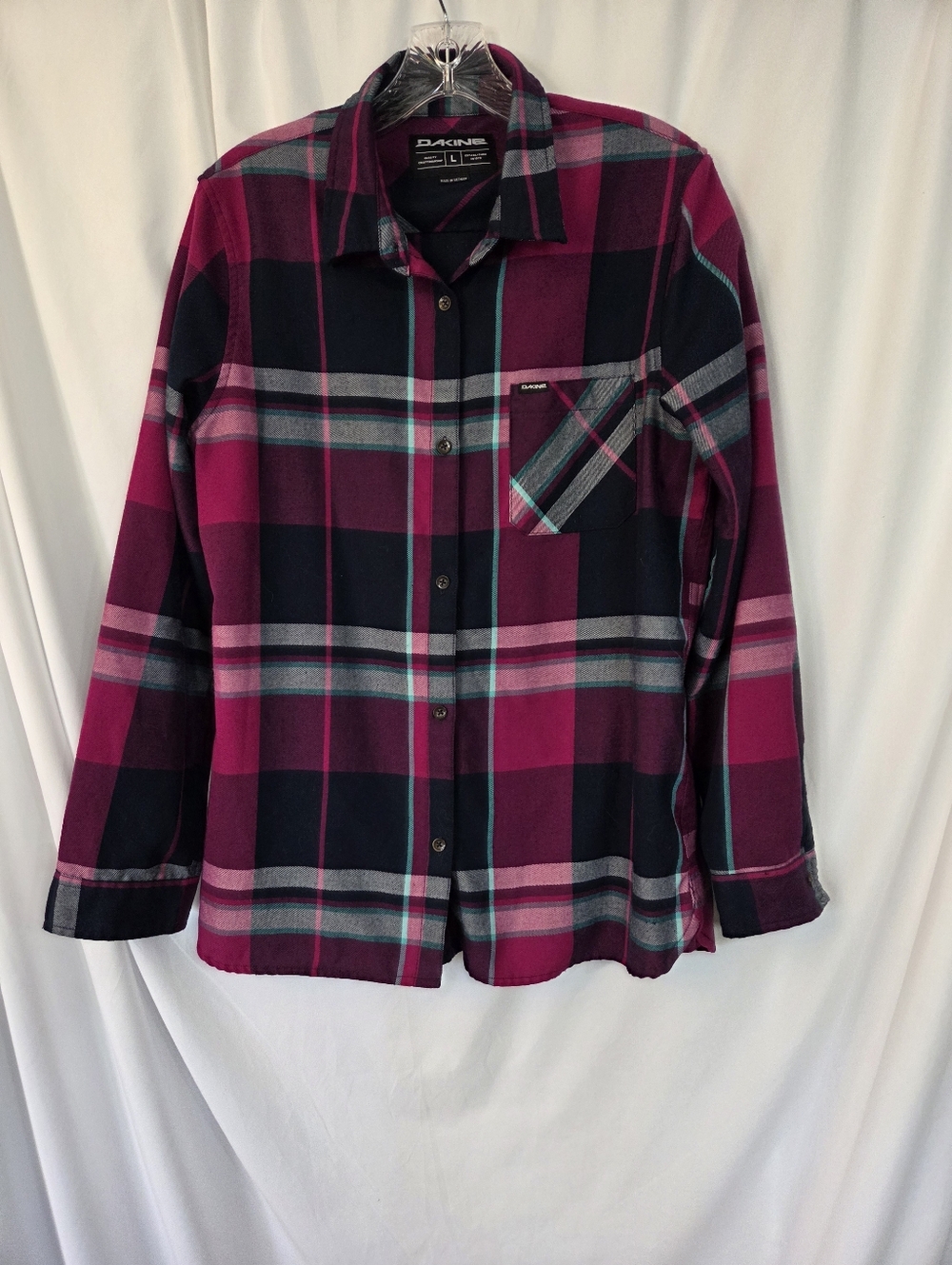 Dakine Magenta Navy Plaid Flannel Shirt Size L